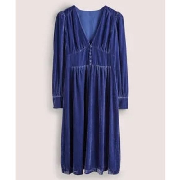💕BODEN💕 Velvet Midi Party Tea Dress ~ Sea Blue US 8 NWT - Picture 8 of 16